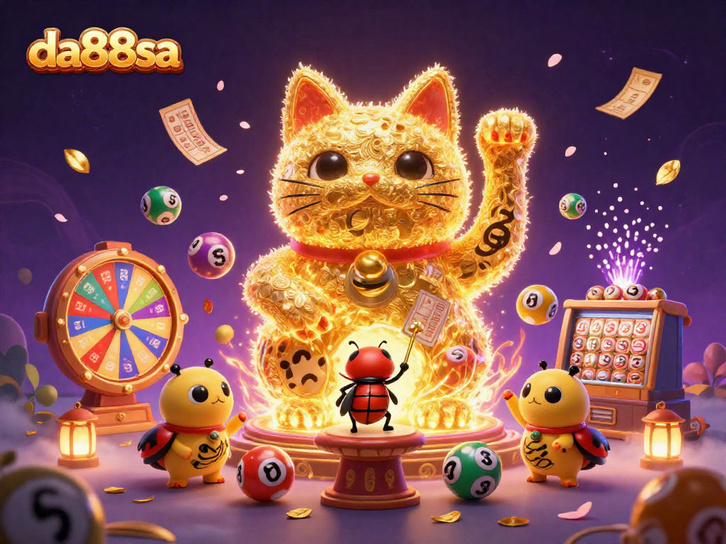 Engage with da88sa’s vibrant scenes of lottery joy, featuring colorful balls and a waving lucky cat.