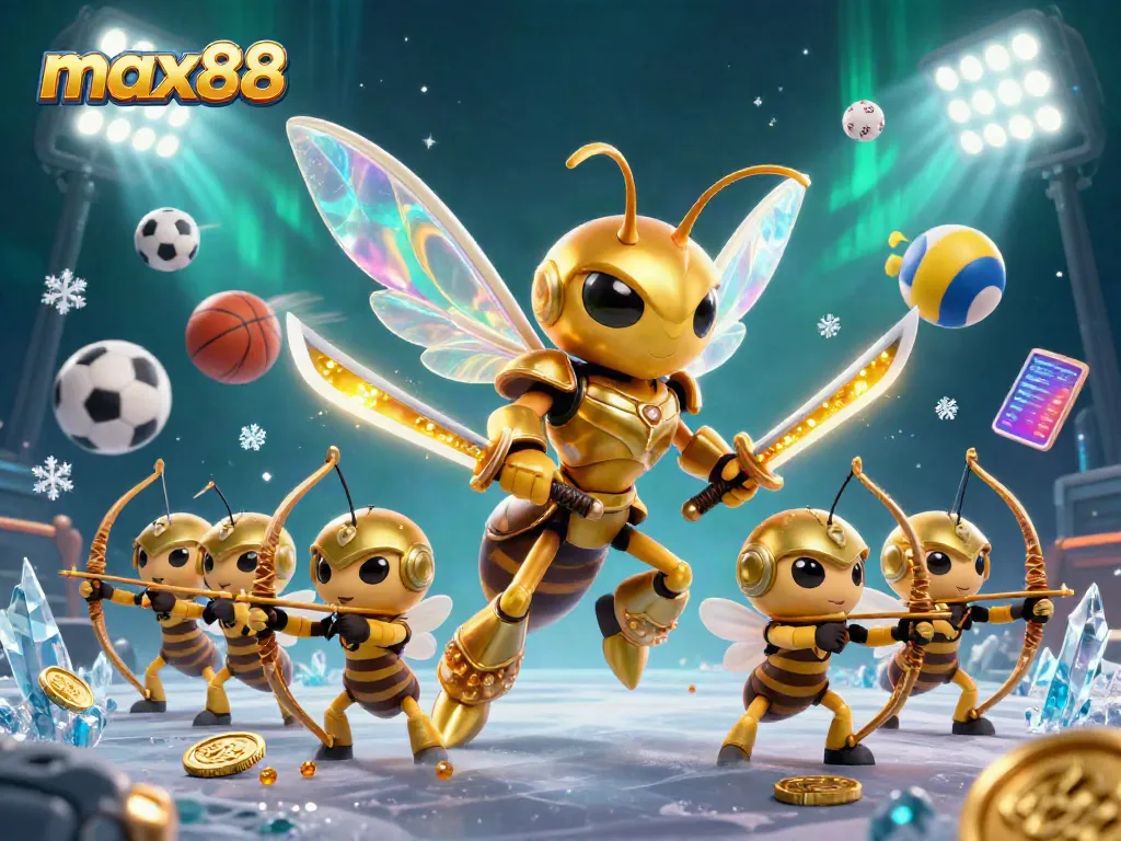 Experience max88 excitement with a golden hornet in samurai armor, dynamic sports action and vibrant gaming elements.
