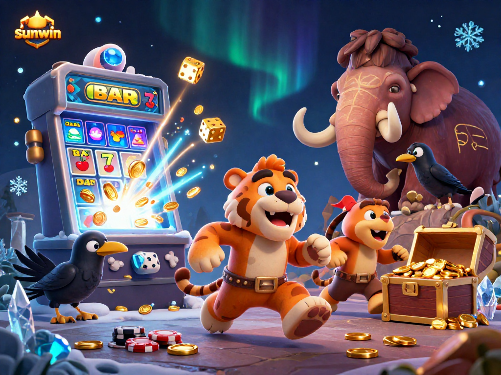Experience the thrills of sunwin’s vibrant casino world with a lively caveman duo.