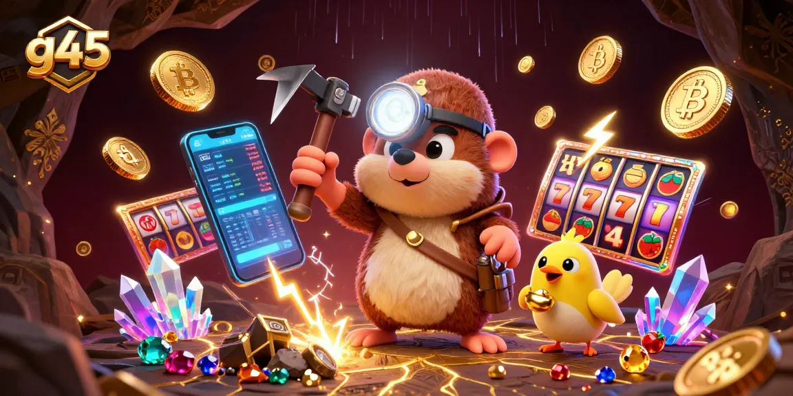 Engage in thrilling slots at g45 with a treasure hunter mole and cryptocurrency elements.