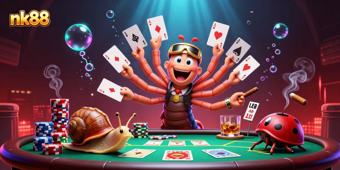 Engage with nk88 in an exciting poker scene featuring a millipede dealer and high-roller characters
