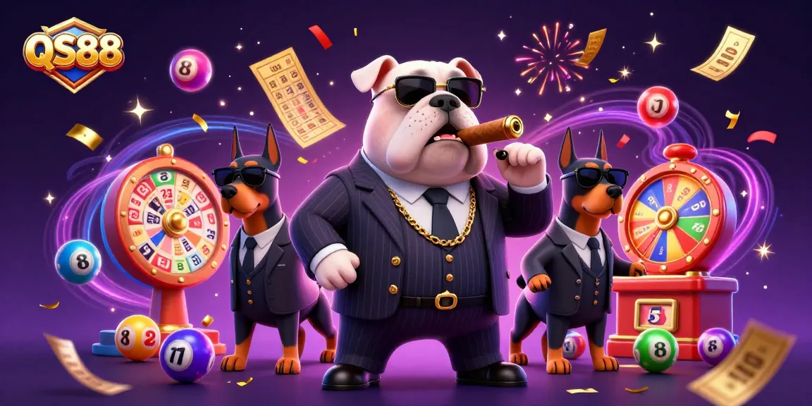 Win big with QS88 in this dynamic gambling scene featuring casino symbols and a vibrant atmosphere.