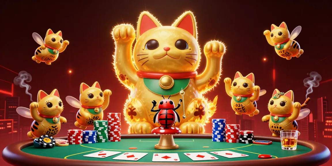 Experience the excitement of 888top-bet with golden fireflies forming a lucky cat at a vibrant poker scene.