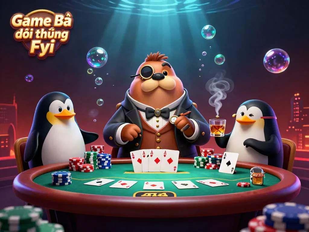 Experience the thrilling underwater poker game in Game Bài Đổi Thưởng Fyi with a walrus, penguin dealer, and bluffing pufferfish.