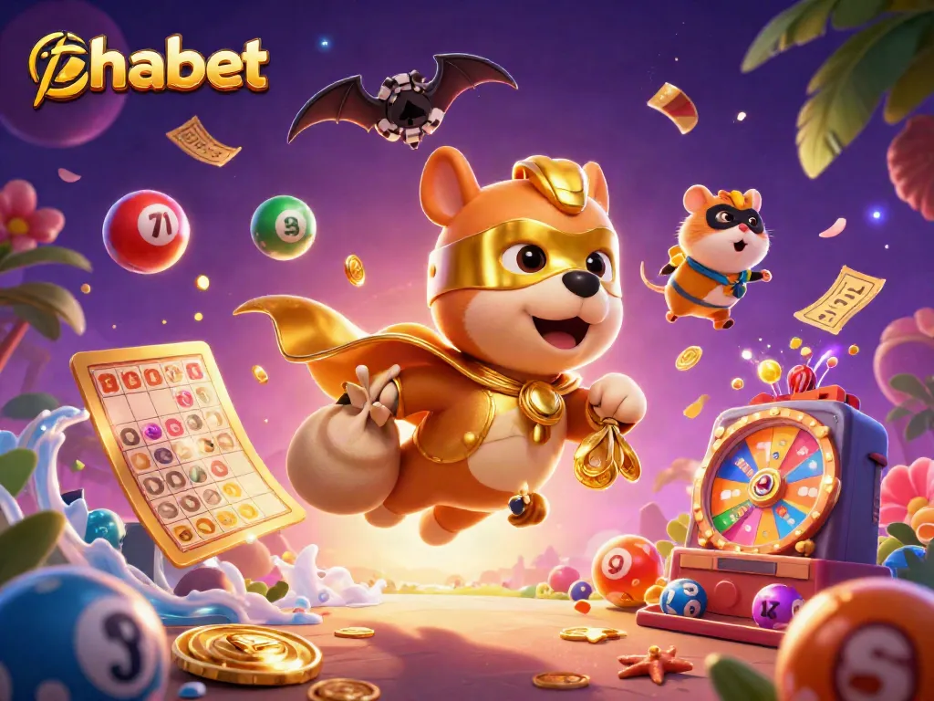 Experience thrilling wins with thabet as a superhero dog captures gold coins amid vibrant casino elements.
