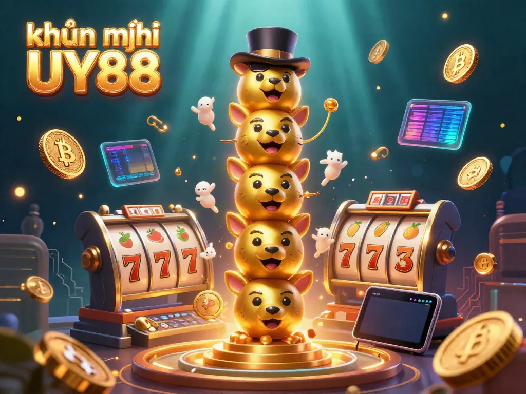 Engage with khuyến mãi UY88 in this vibrant 3D casino scene featuring a golden totem pole.