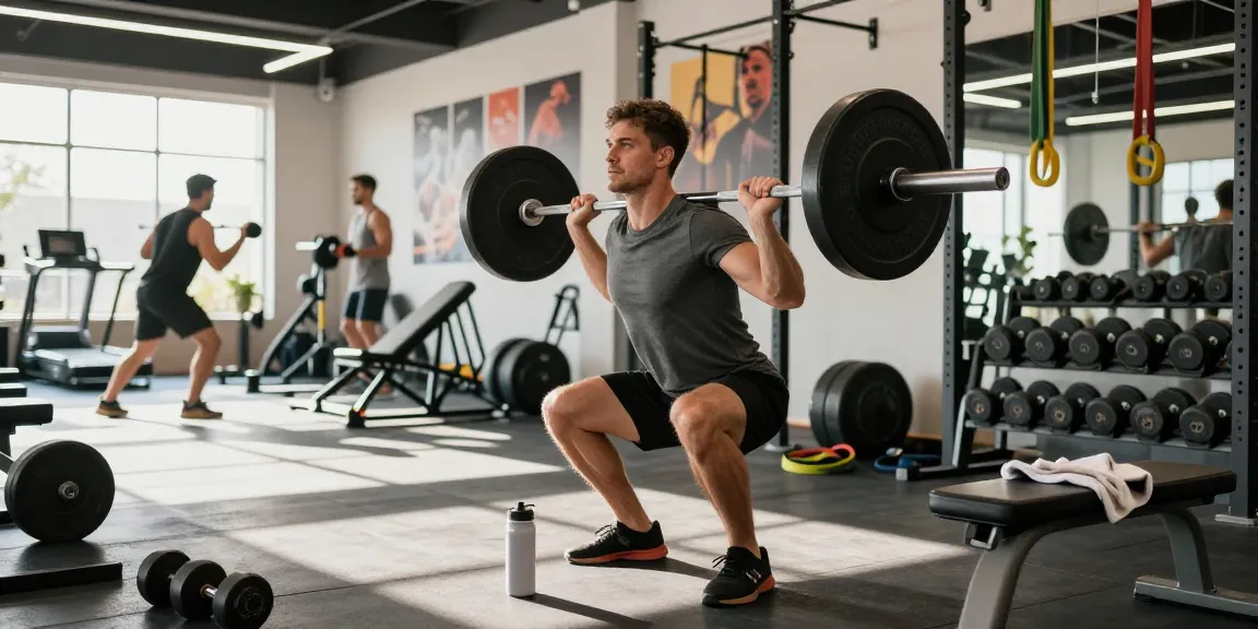 Prime Pharma Steroide verbessern die Trainingsleistung und zeigen einen Athleten in einer hellen Turnhalle beim Squatten.