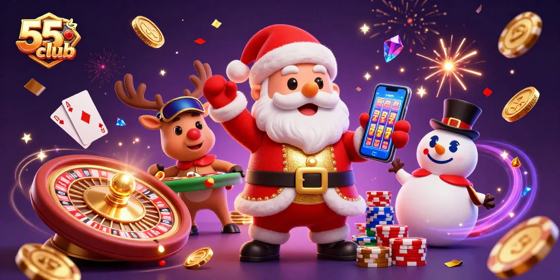 Experience the thrill of 55club casino with festive characters and jackpot action.