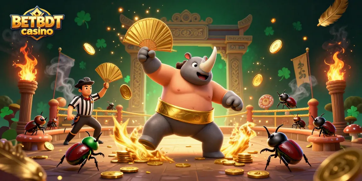 Experience exciting gameplay at BETBDT casino with a dynamic 3D beetle-themed illustration.