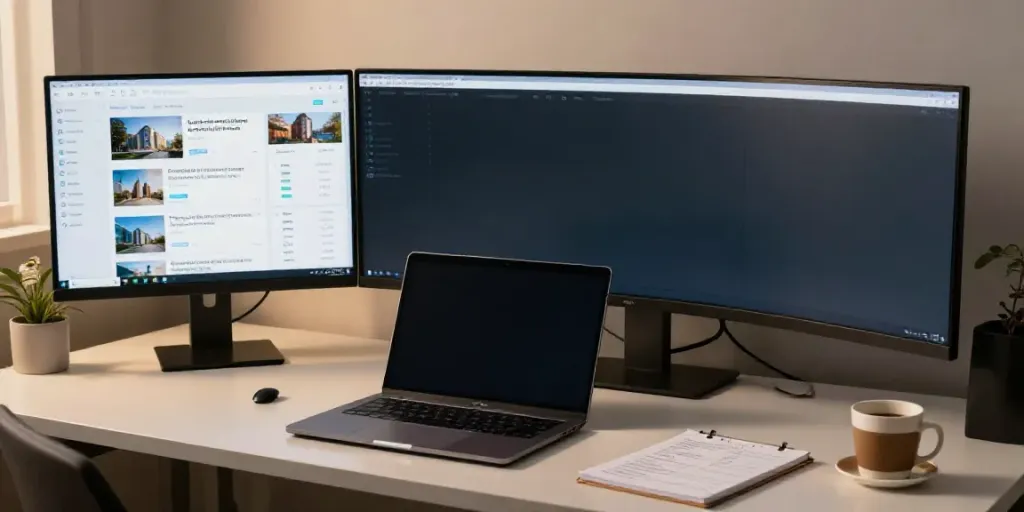 Immobilienmakler Mannheim: Digitales Büro mit innovativer Software für Immobilienanalysen.