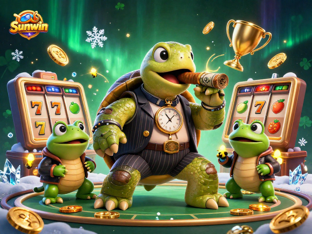 Join the fun with Sunwin's vibrant gaming adventure featuring a snapping turtle and frog enforcers!