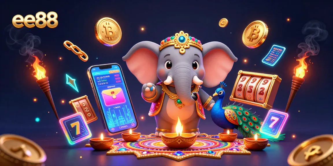 Experience the excitement of ee88 casino with colorful Diwali-themed characters and cryptocurrency elements.