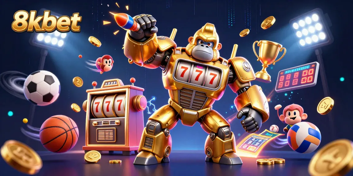 Bet on action-packed gameplay with 8xbet's dynamic golden gorilla mech and sports elements.