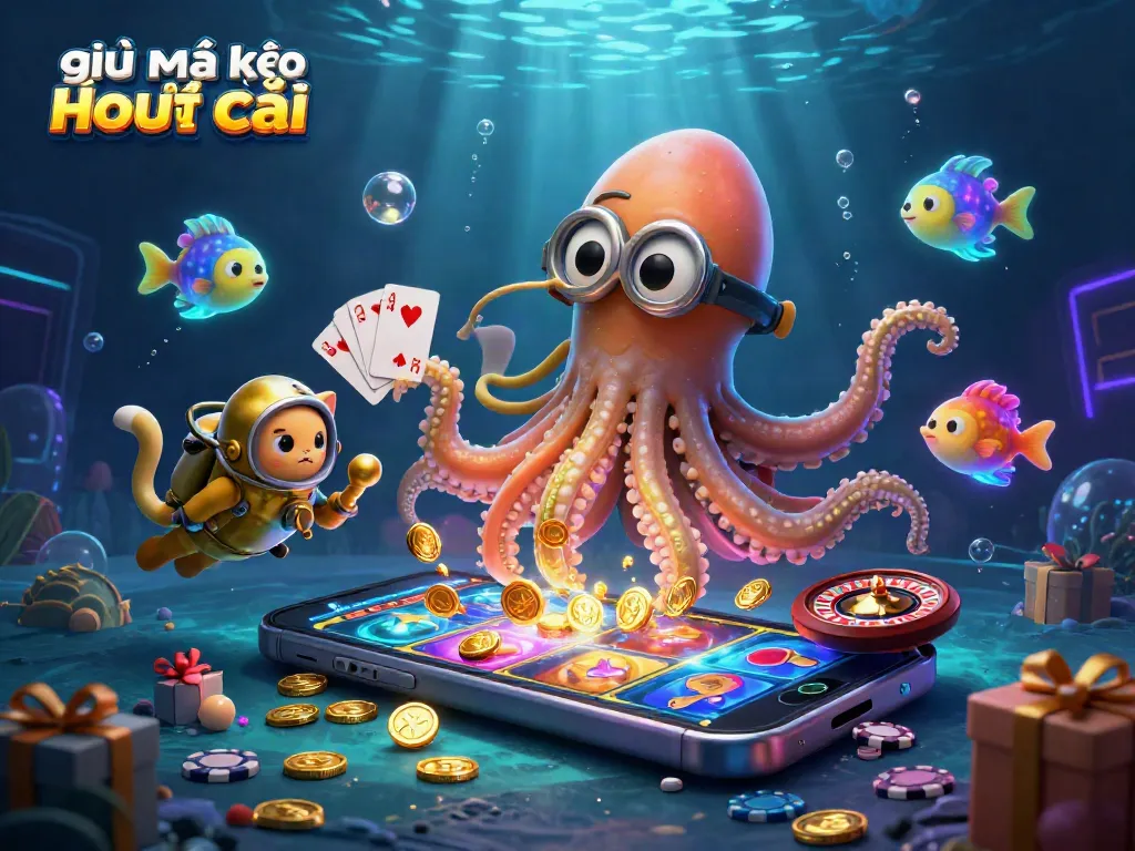 Engage in giải mã kèo nhà cái while exploring captivating 3D casino elements amidst a fantastical ocean scene.
