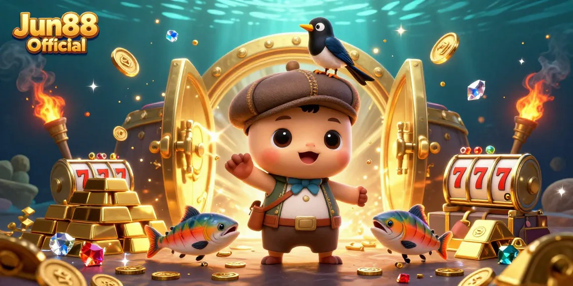 Play and win at Jun88 Official, featuring fun casino elements with a vibrant underwater scene.