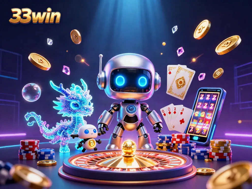 Engage in thrilling gameplay at 33win with a vibrant casino scene packed with action and exciting elements.