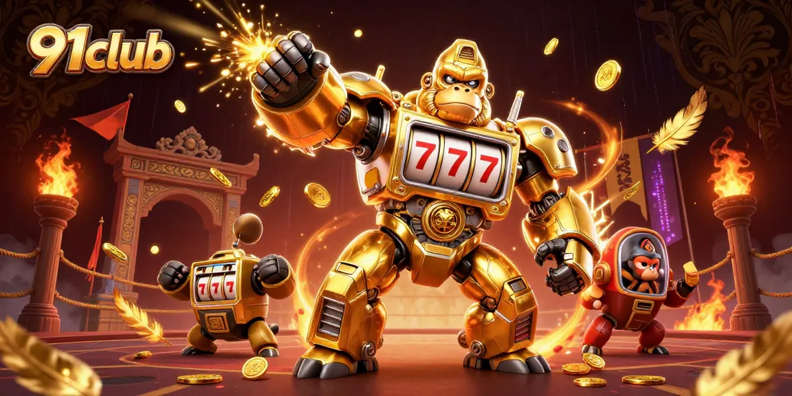 Players engage with thrilling 91club games featuring a golden gorilla mech and dynamic elements.