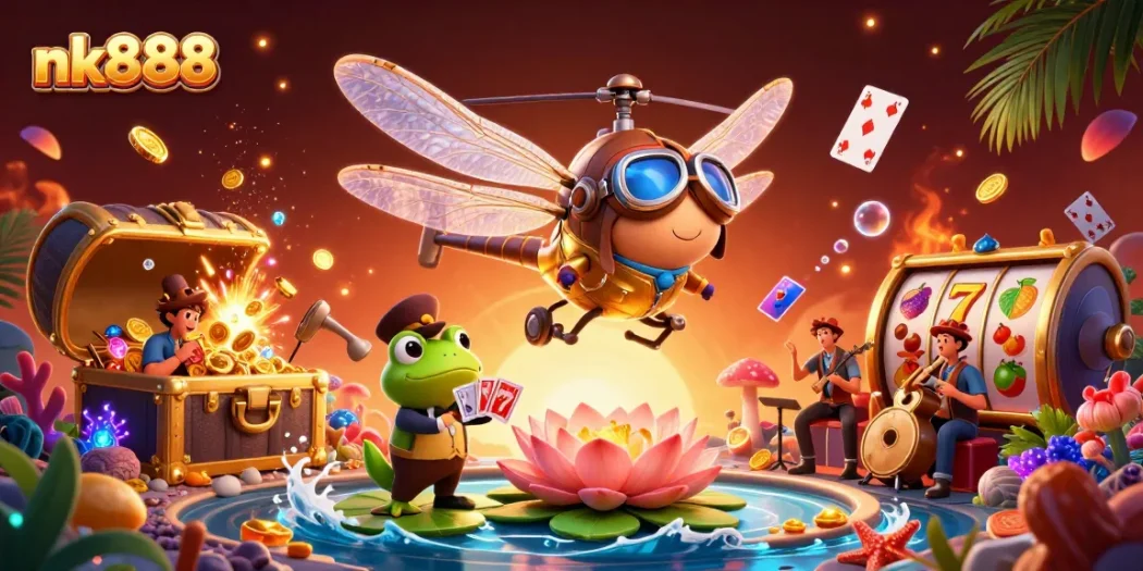 Navigating exciting games at nk888, a vibrant scene with engaging casino elements.