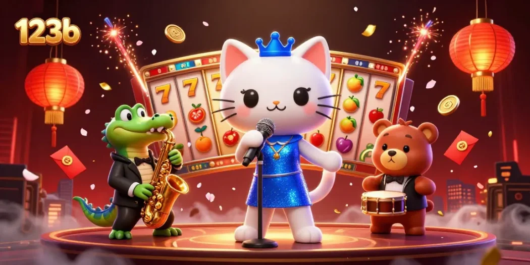 Engage with 123b's exciting casino scene featuring animated characters and vibrant game elements.