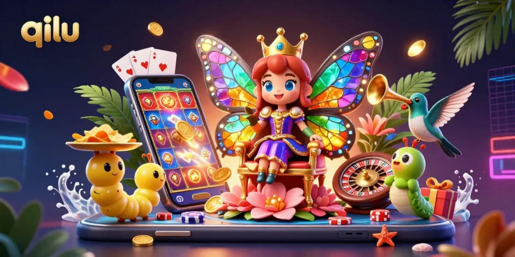Spin colorful slot games and win big with qilu's vibrant casino art, featuring a butterfly queen.
